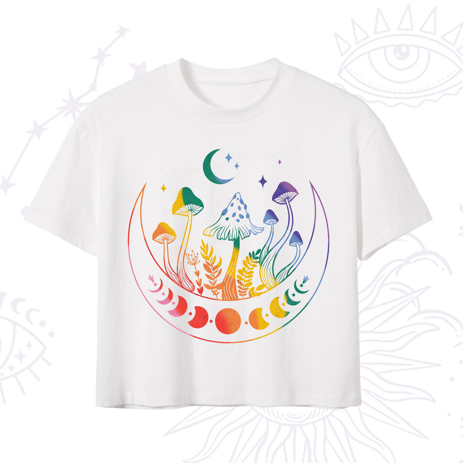 Purplehecate Pride Mushroom Rainbow Crop T-Shirt