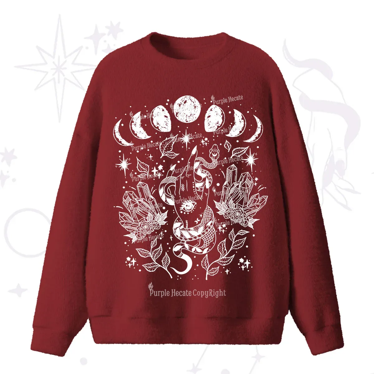 Purplehecate Reach For The Moon Fuzzy Ugly Sweater