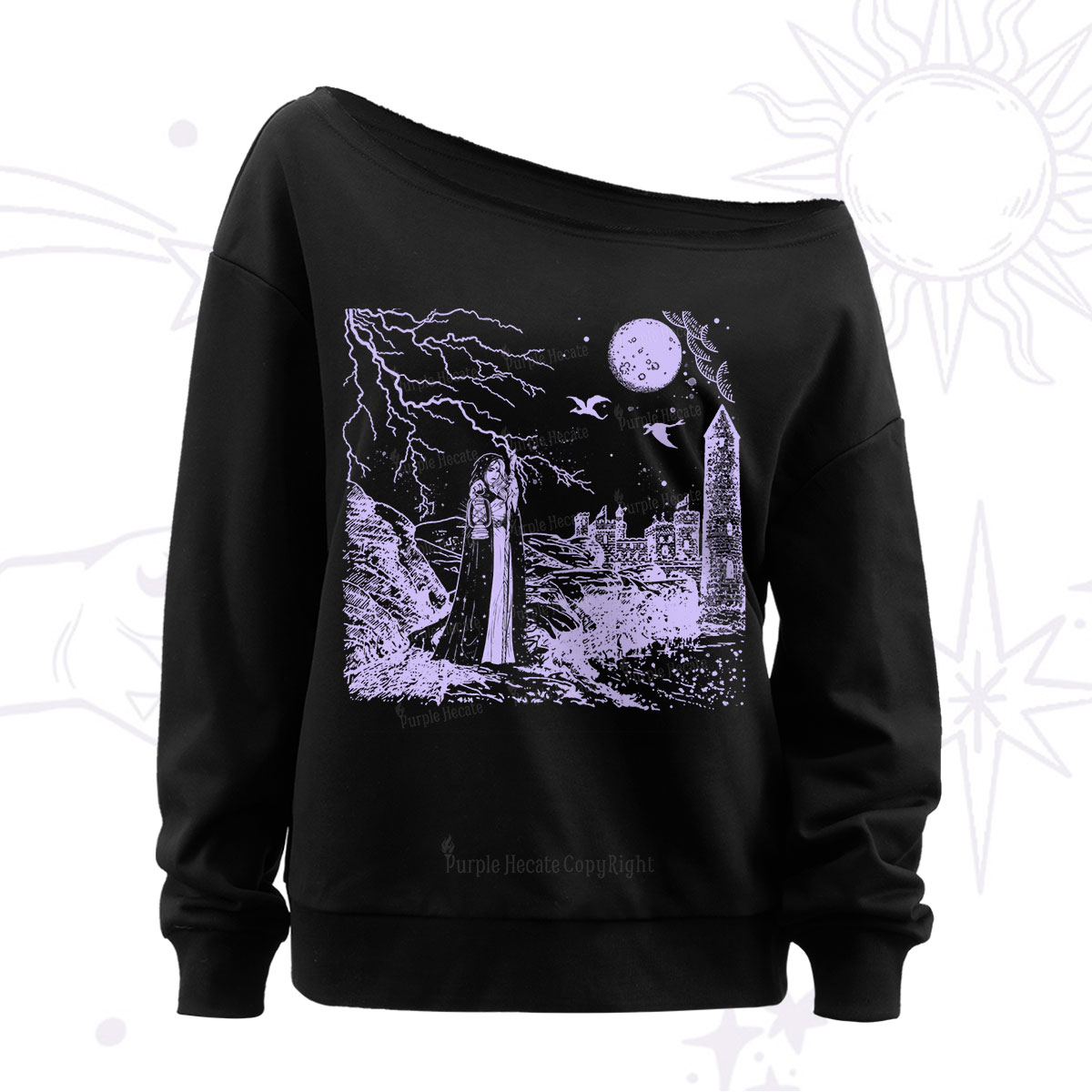 Purplehecate Black Moon Witch Spell Casting Off The Shoulder Sweatshirt