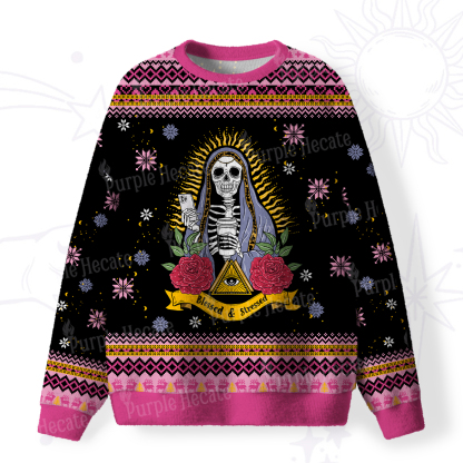 Purplehecate Blessed And Stressed Fuzzy Ugly Christmas Sweatshirt