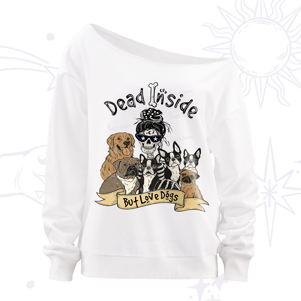 Purplehecate Dead Inside But Love Dogs Off The Shoulder Sweatshirt