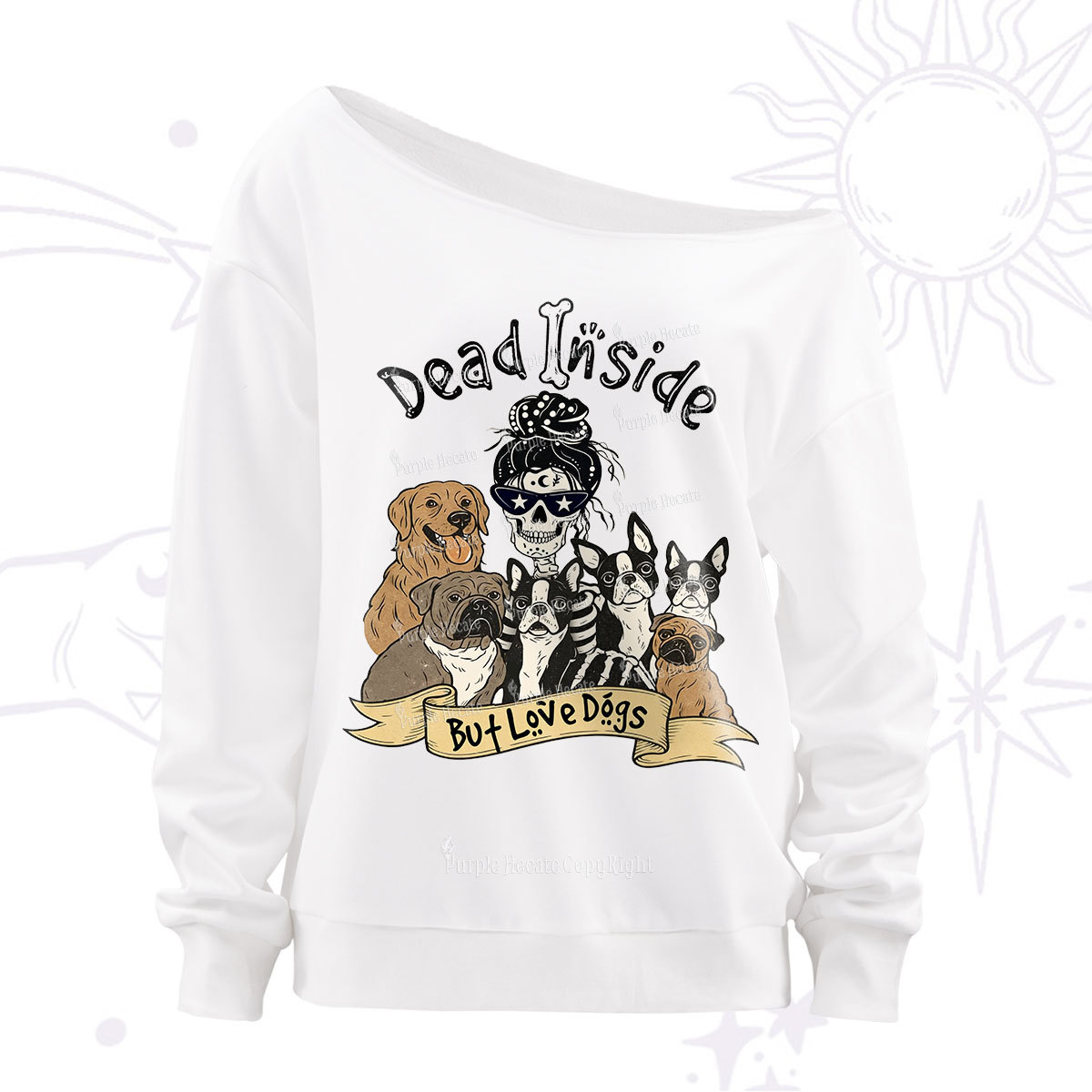 Purplehecate Dead Inside But Love Dogs Off The Shoulder Sweatshirt