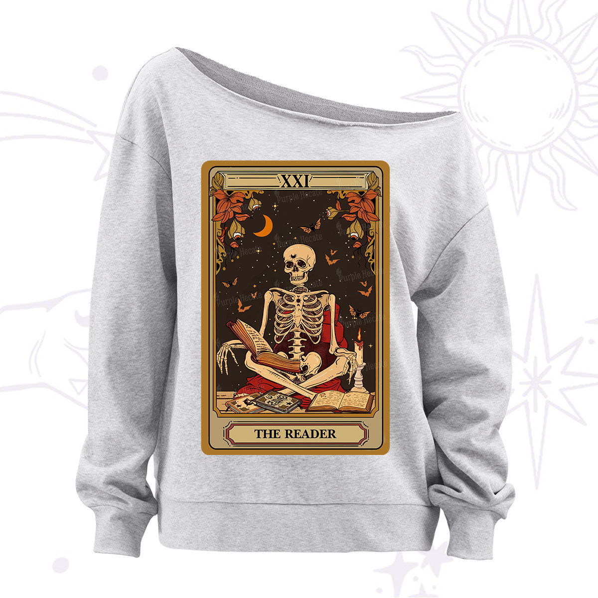 Purplehecate The Reader Tarot Card Off The Shoulder Sweatshirt
