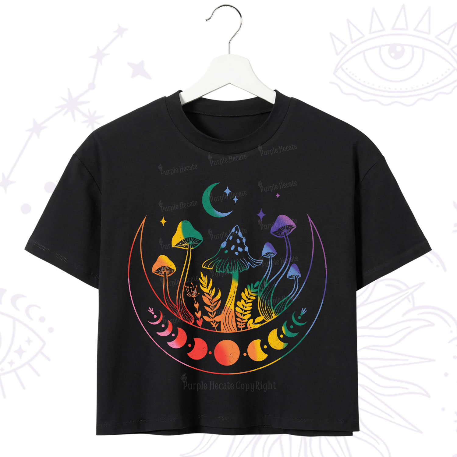Purplehecate Pride Mushroom Rainbow Crop T-Shirt