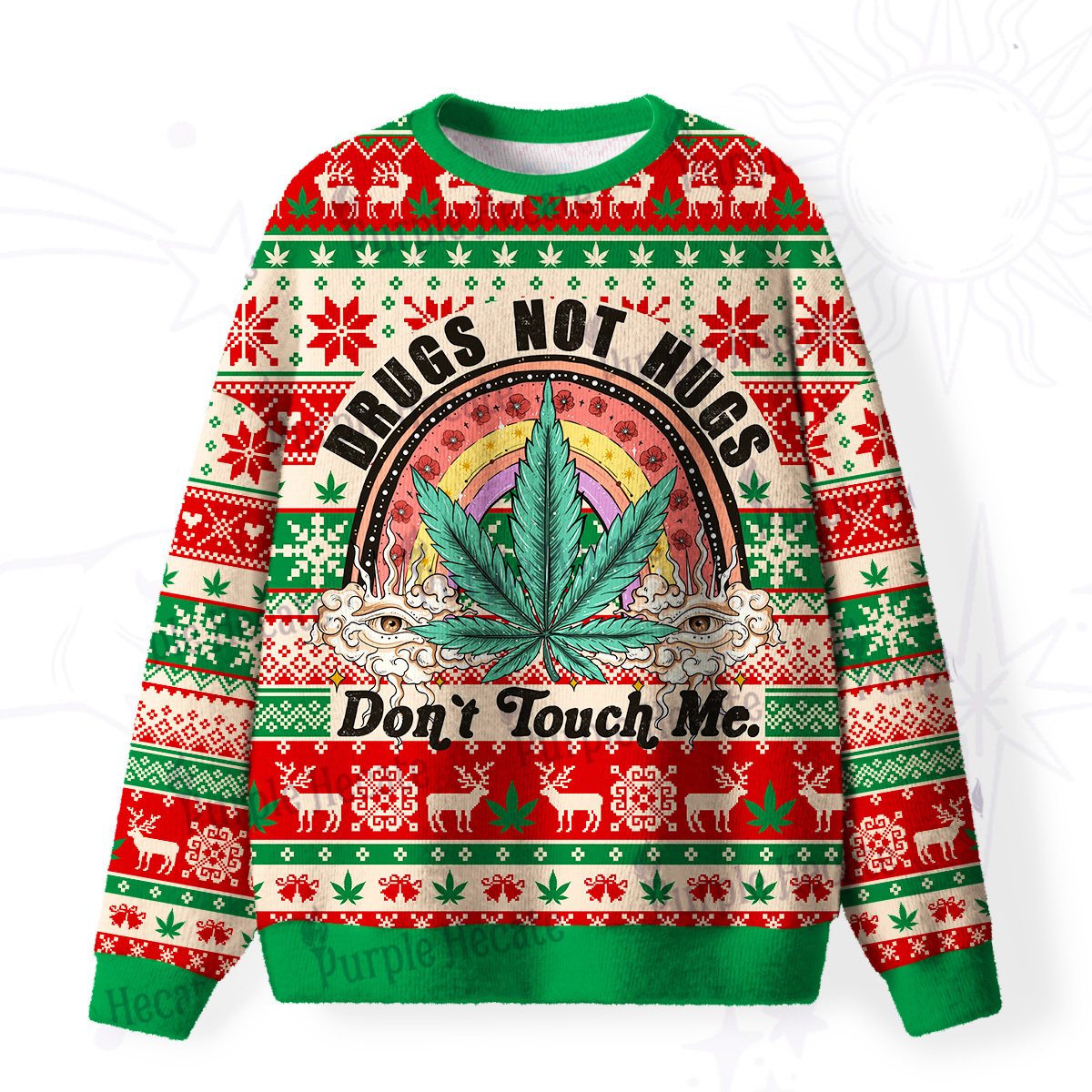 Purplehecate Drugs Not Hugs Don't Touch Me Fuzzy Ugly Christmas Sweatshirt