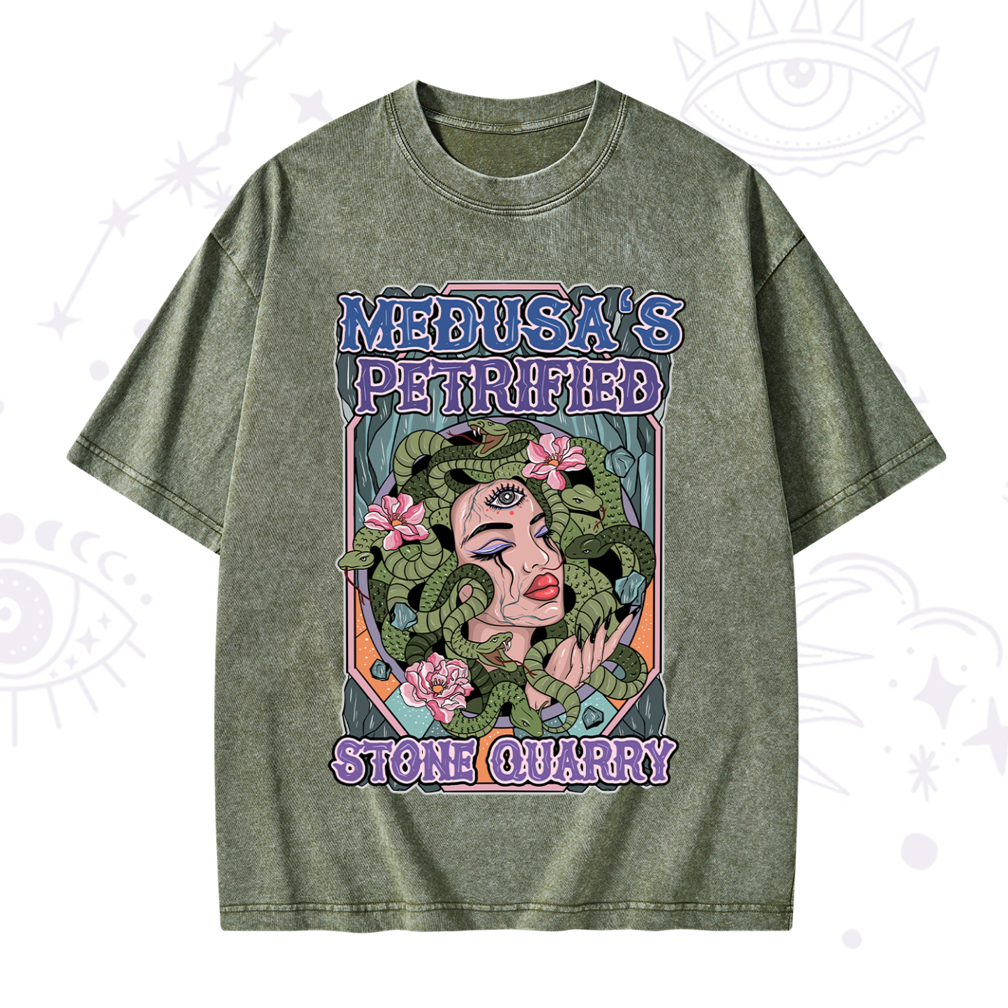 Purplehecate The Gorgon with Snake Hair Medusa Washed T-Shirt