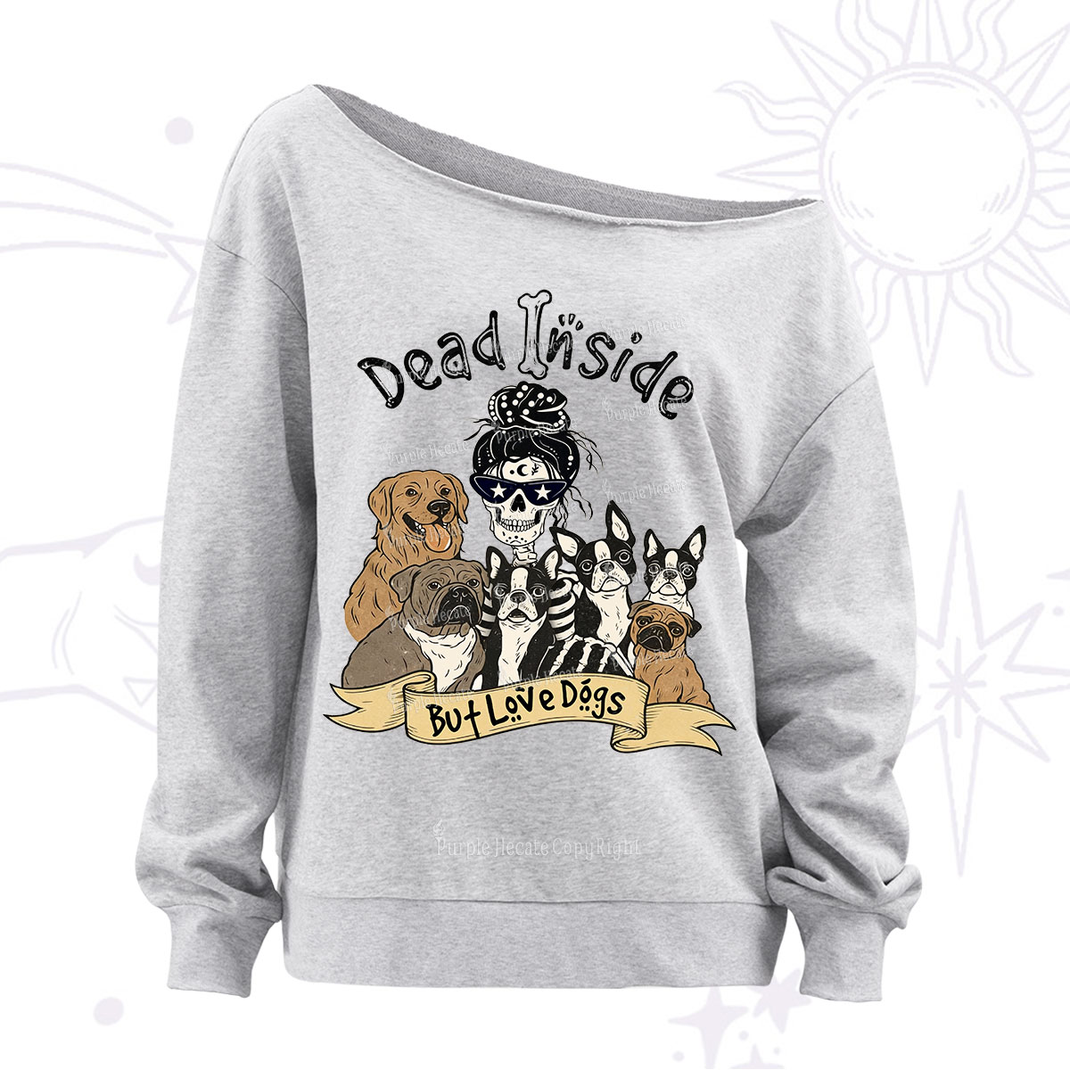 Purplehecate Dead Inside But Love Dogs Off The Shoulder Sweatshirt