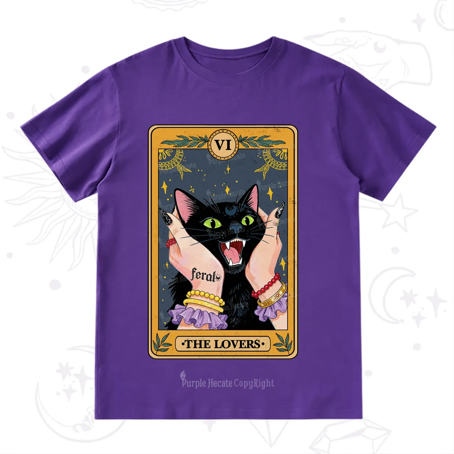 Purplehecate The Lovers Tarot Feral Cat T-Shirt