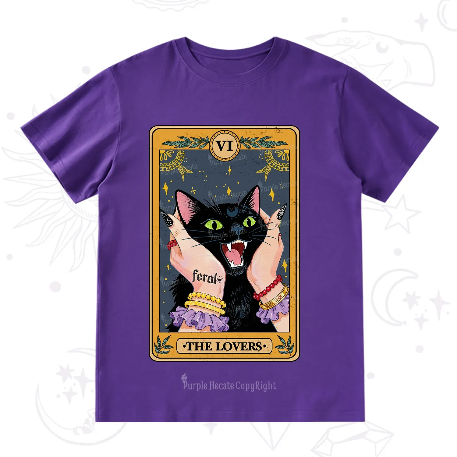 Purplehecate The Lovers Tarot Feral Cat T-Shirt