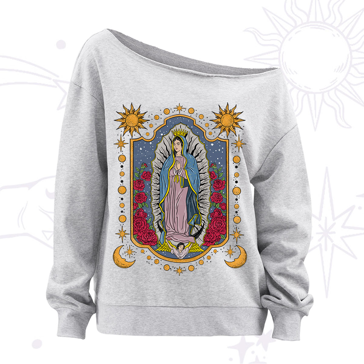 Purplehecate Our Lady of Guadalupe Off The Shoulder Sweatshirt