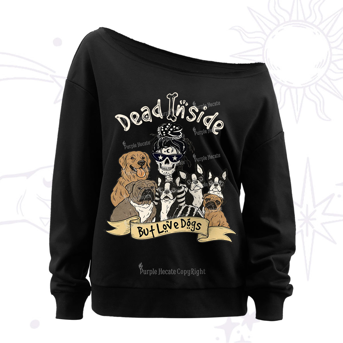 Purplehecate Dead Inside But Love Dogs Off The Shoulder Sweatshirt
