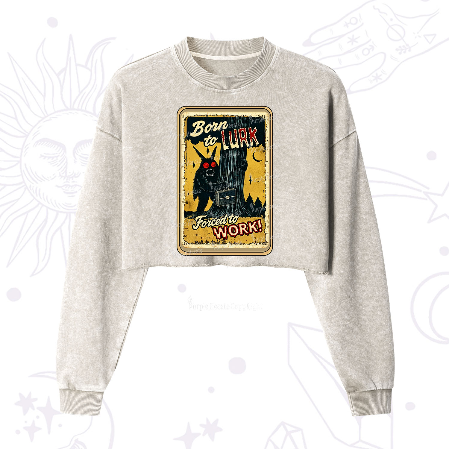 Purplehecate Cryptid Mothman Horror Cropped Washed Sweatshirt