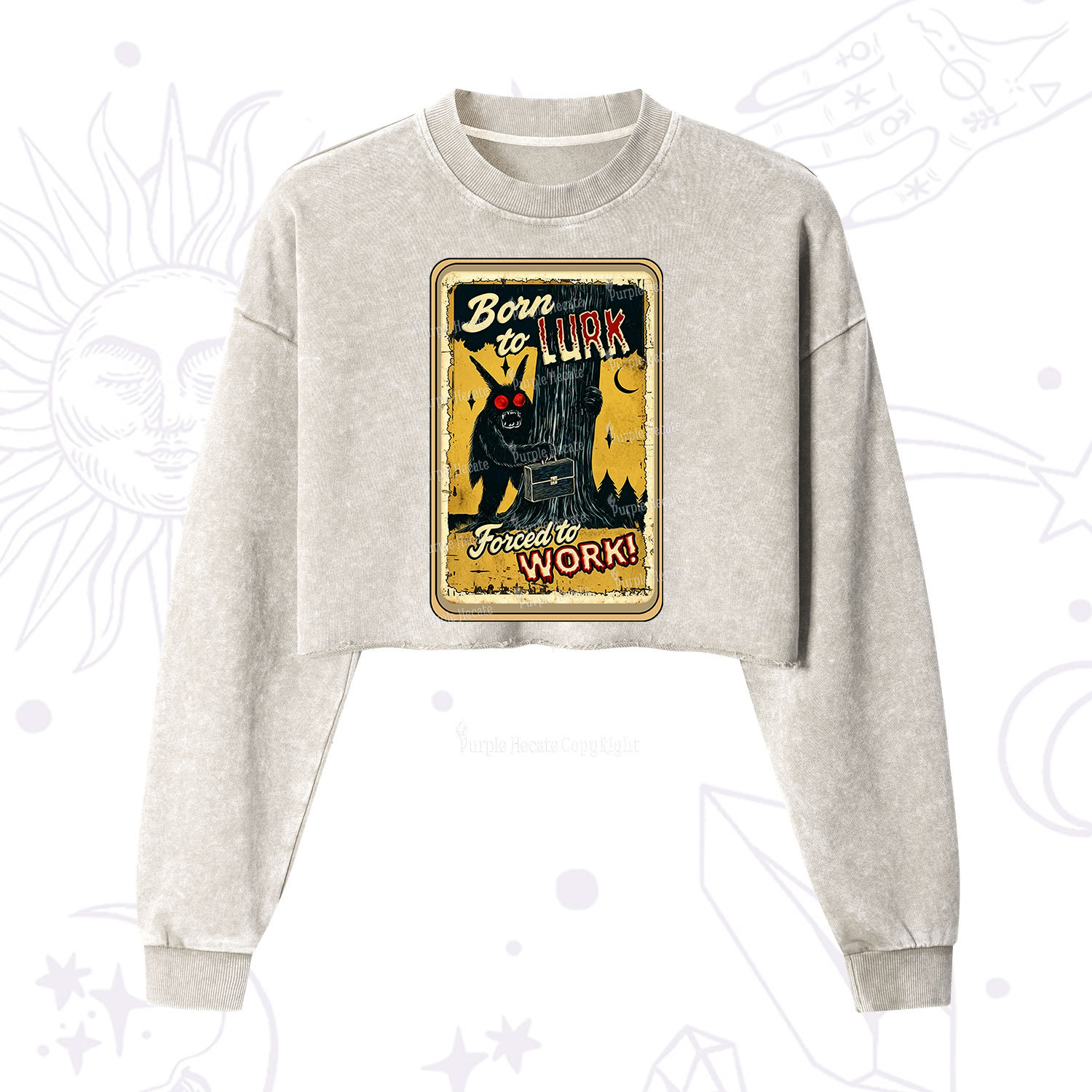 Purplehecate Cryptid Mothman Horror Cropped Washed Sweatshirt