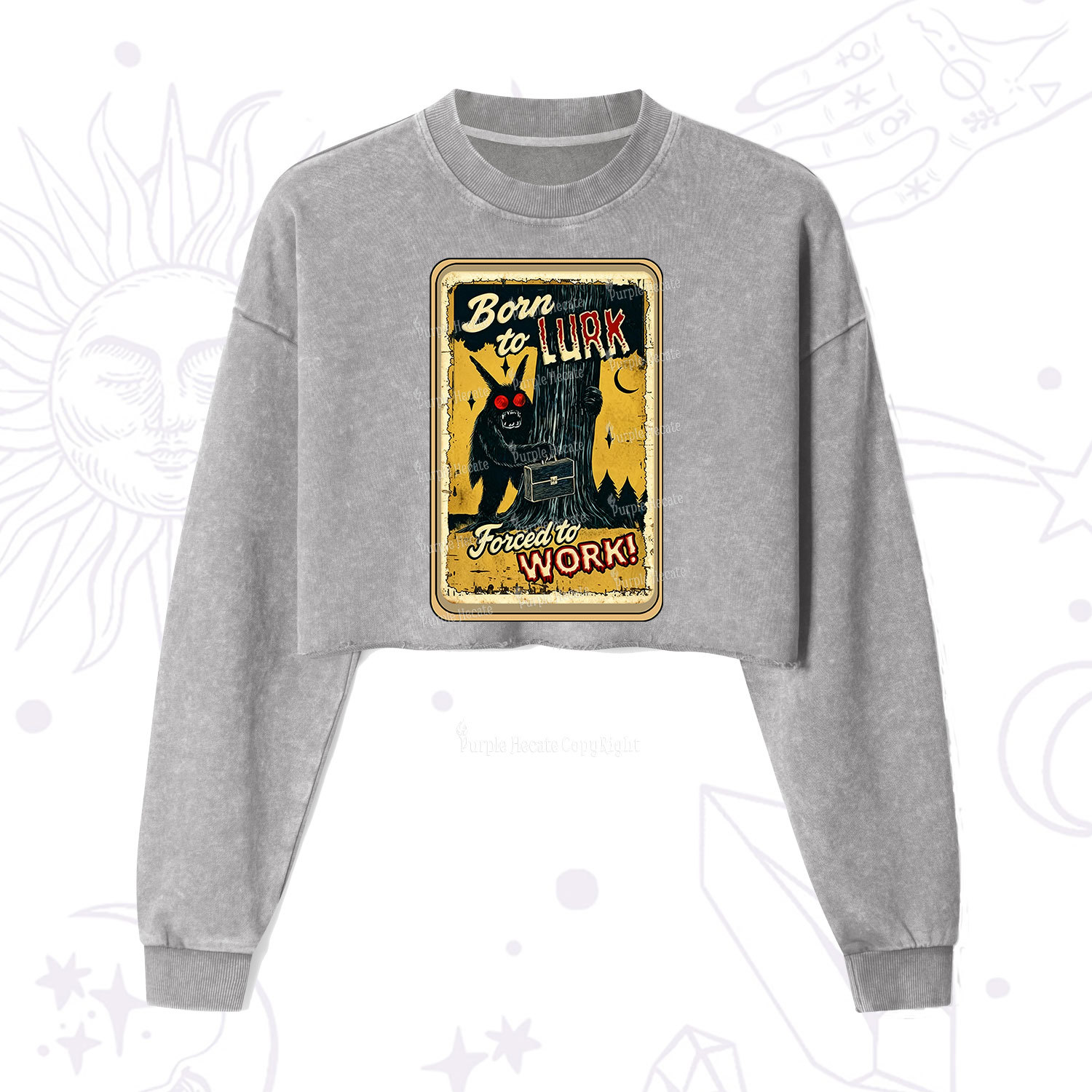Purplehecate Cryptid Mothman Horror Cropped Washed Sweatshirt