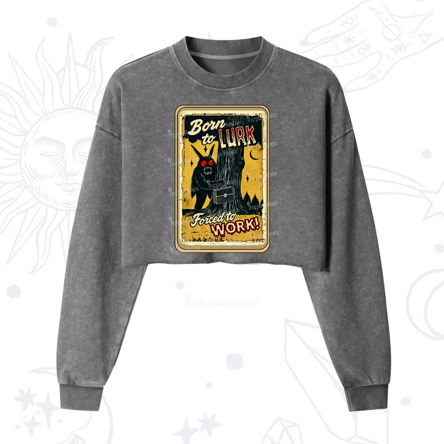 Purplehecate Cryptid Mothman Horror Cropped Washed Sweatshirt