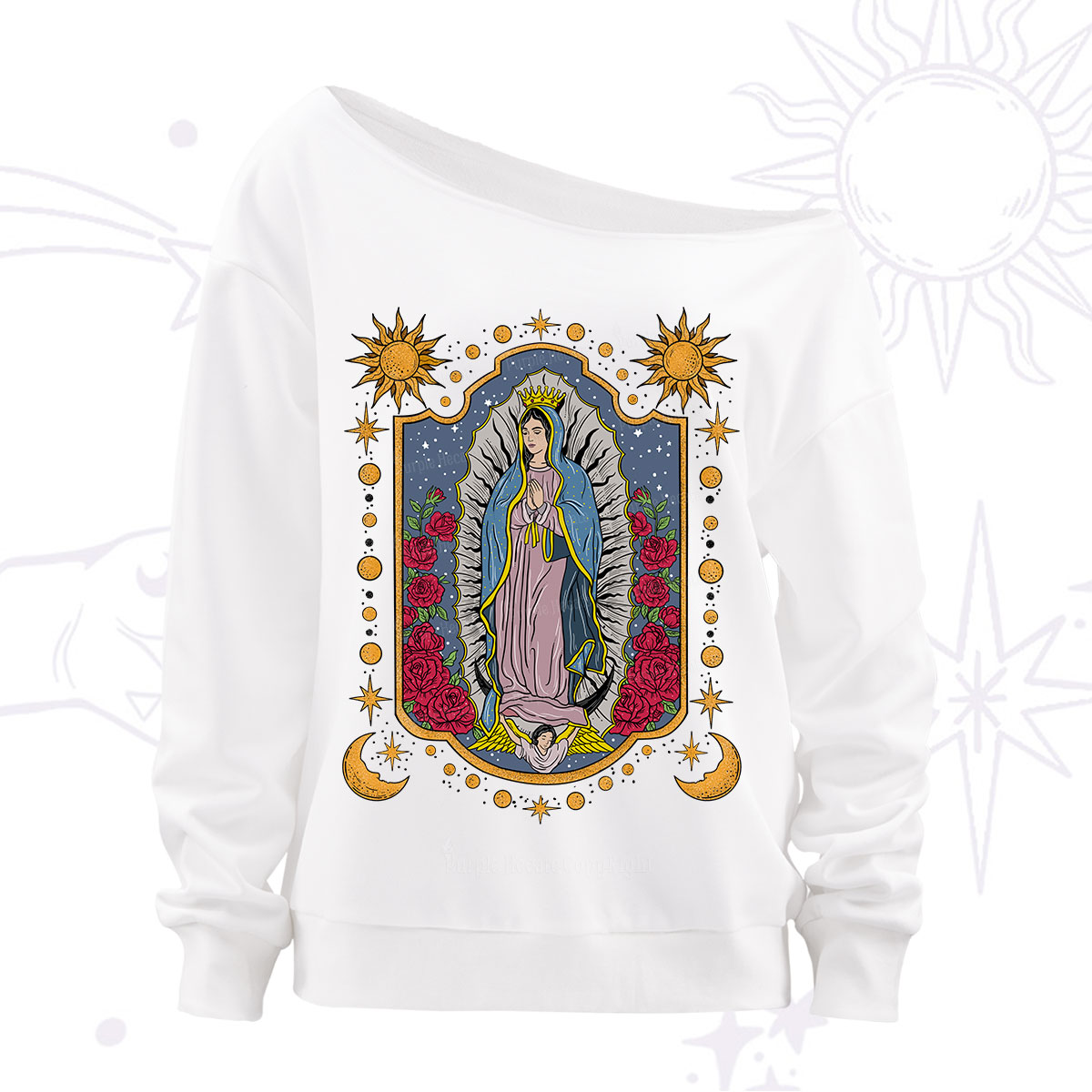 Purplehecate Our Lady of Guadalupe Off The Shoulder Sweatshirt