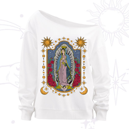 Purplehecate Our Lady of Guadalupe Off The Shoulder Sweatshirt