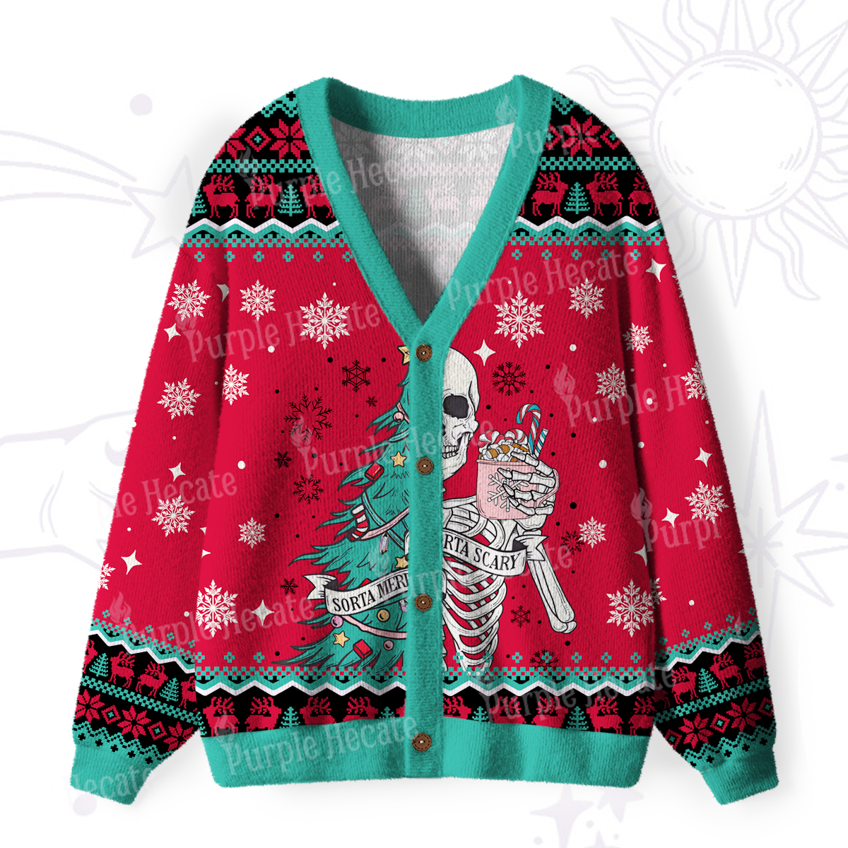 Purplehecate Sorta Merry Sorta Scary Christmas Ugly Cardigan Sweaters