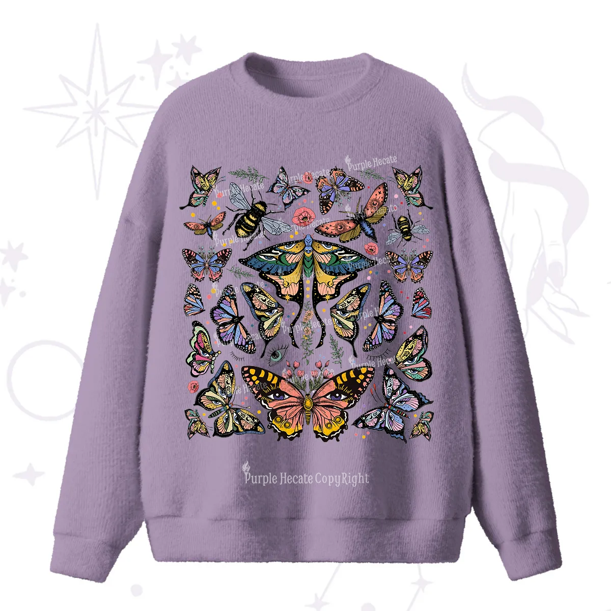 Purplehecate Mystical Butterfly & Moth Fuzzy Ugly Sweater