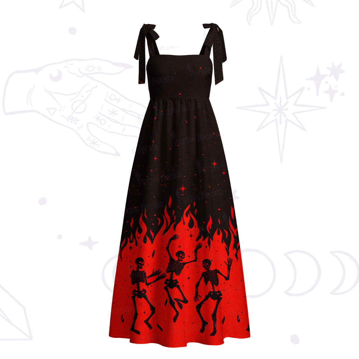 Purplehecate Infernal Revelry Tie Shoulder Maxi Dress
