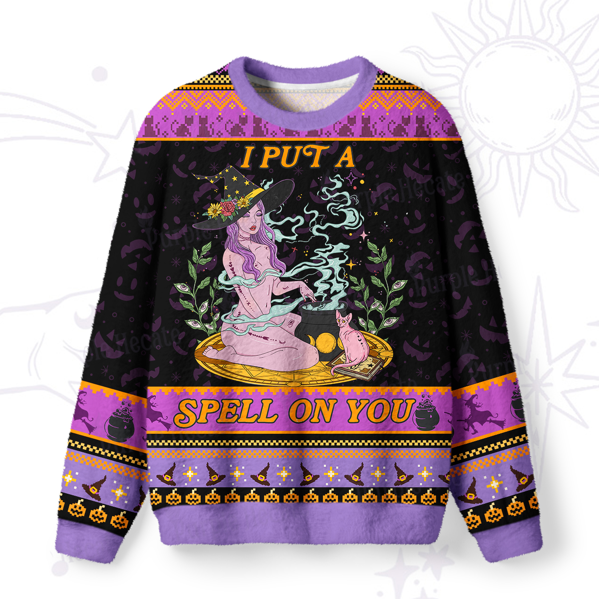Purplehecate I Put A Spell On You Ugly Halloween Sweatshirts