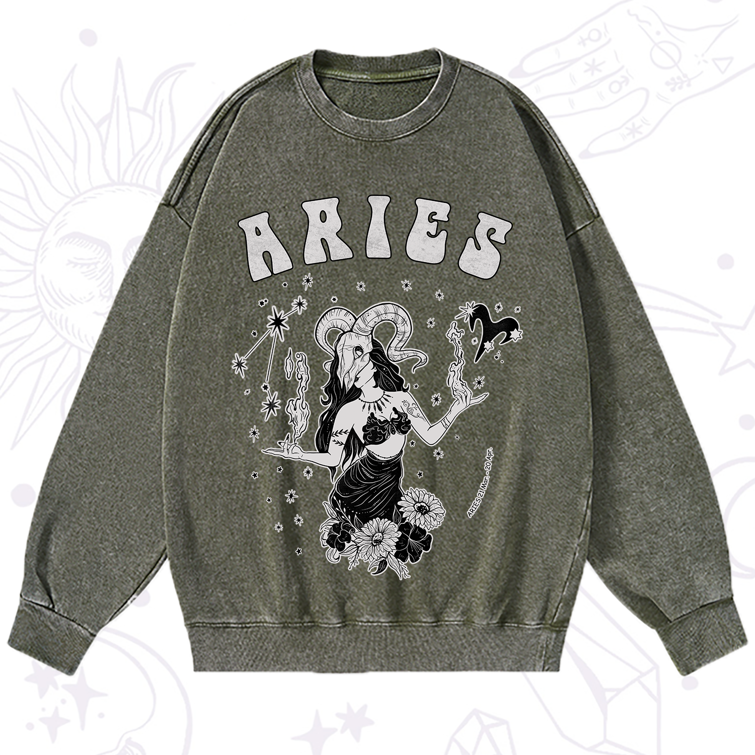 Purplehecate Aries Zodiac Glyphs Washed Sweatshirt