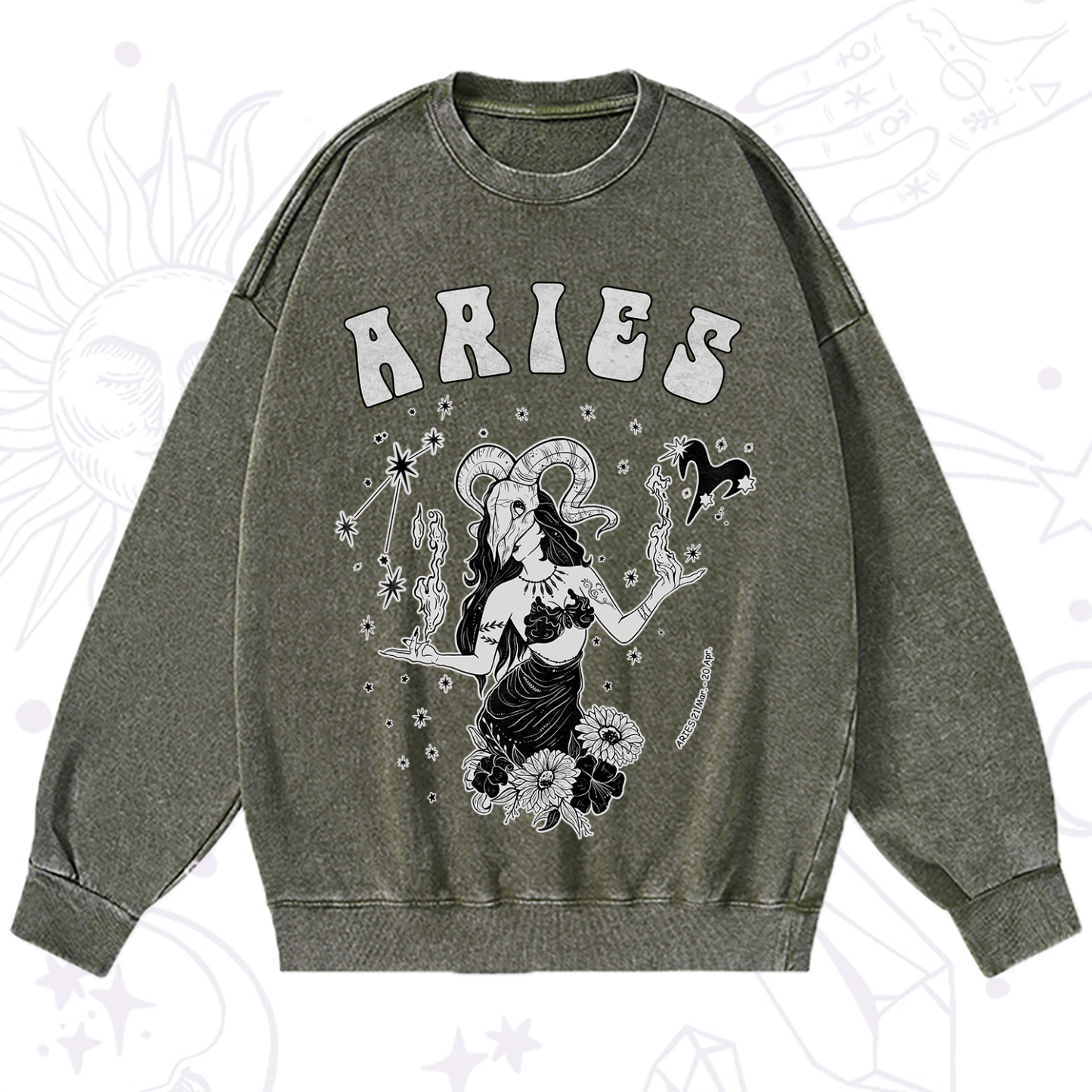 Purplehecate Aries Zodiac Glyphs Washed Sweatshirt