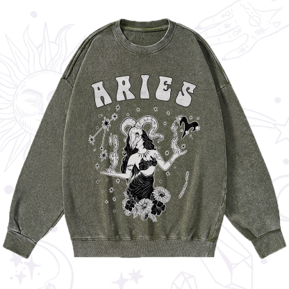 Purplehecate Aries Zodiac Glyphs Washed Sweatshirt