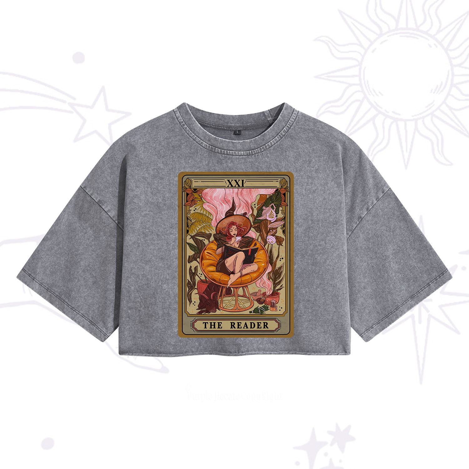 Purplehecate The Reader Tarot Card Washed Cropped T-Shirt