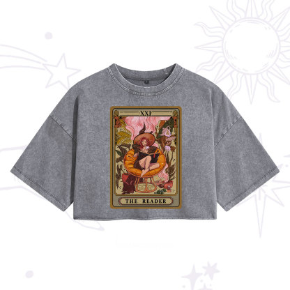 Purplehecate The Reader Tarot Card Washed Cropped T-Shirt