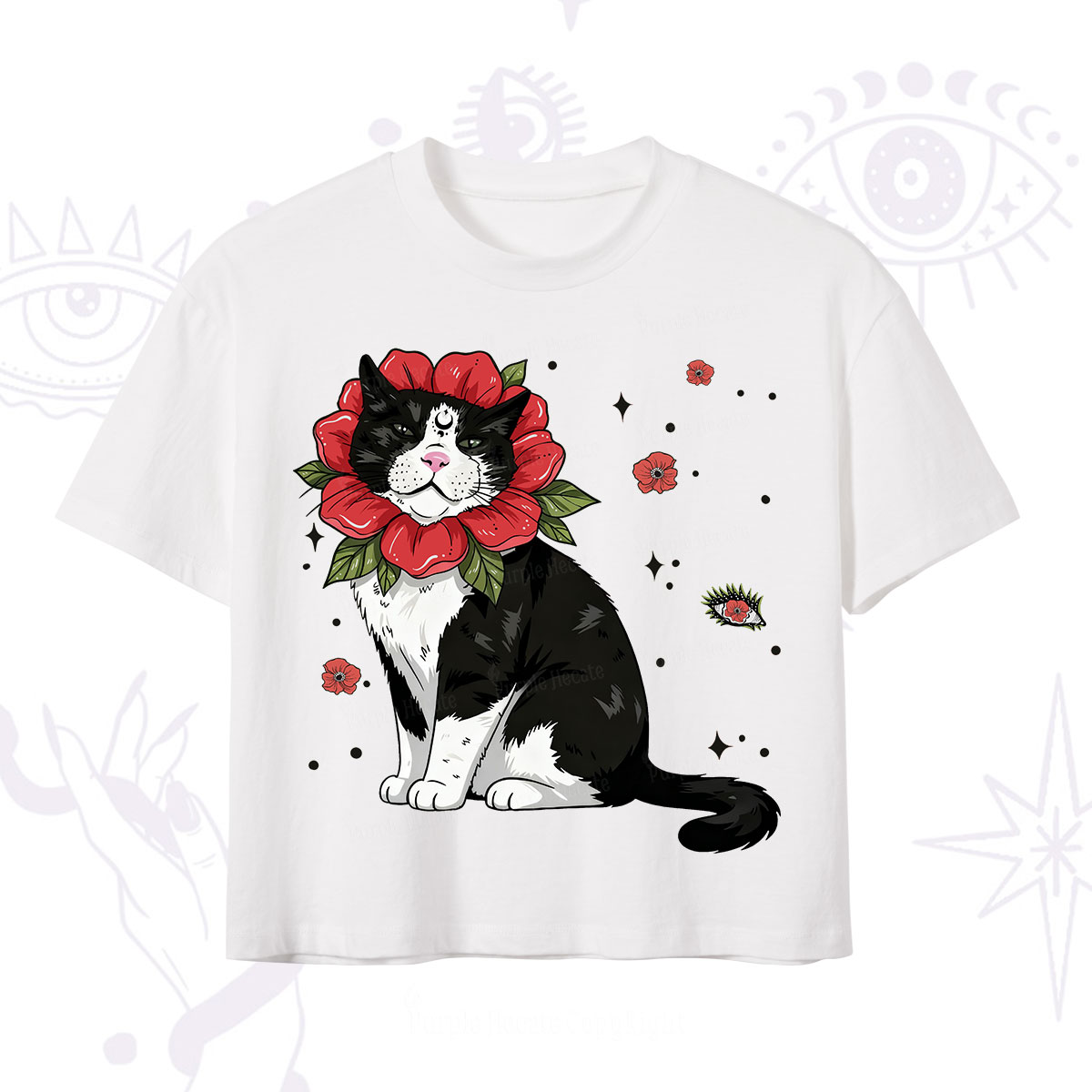 Purplehecate Cat in Flower Crown Crop T-Shirt