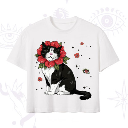 Purplehecate Cat in Flower Crown Crop T-Shirt
