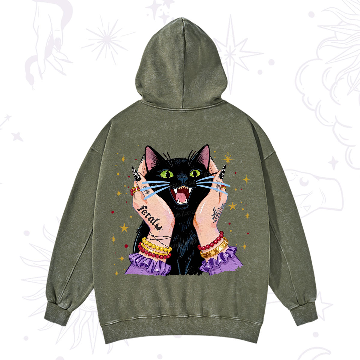Purplehecate Feral Cat Magic Washed Hoodie