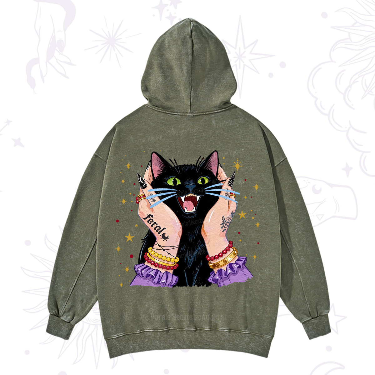 Purplehecate Feral Cat Magic Washed Hoodie