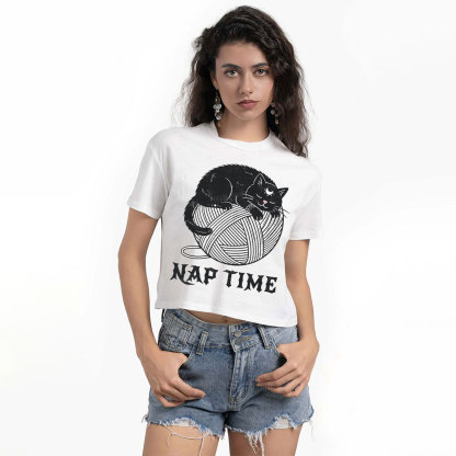Purplehecate Nap Time Cat Crop T-Shirt