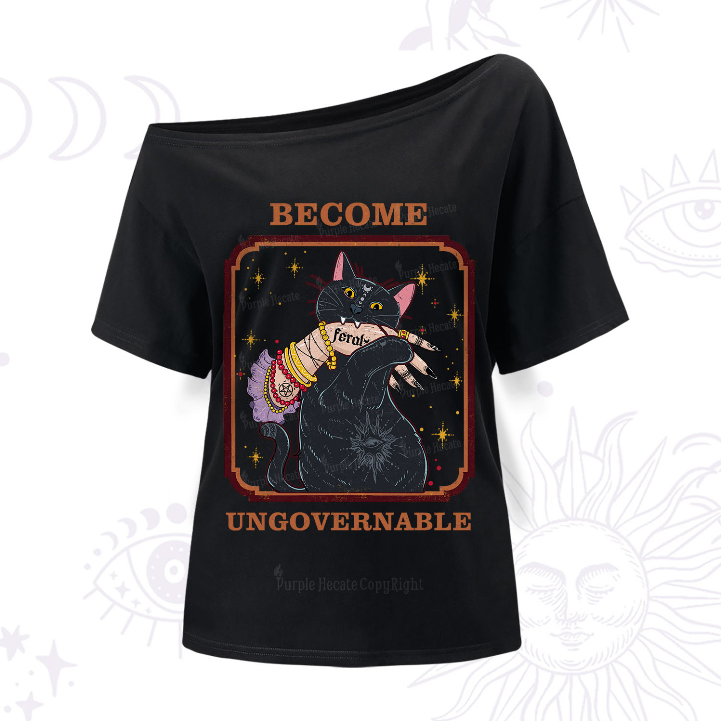 Purplehecate Become Ungovernable Cat One Shoulder T-Shir