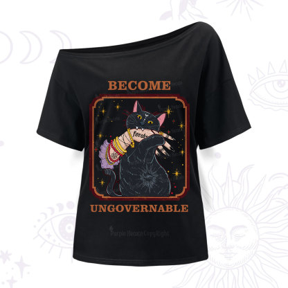 Purplehecate Become Ungovernable Cat One Shoulder T-Shirt