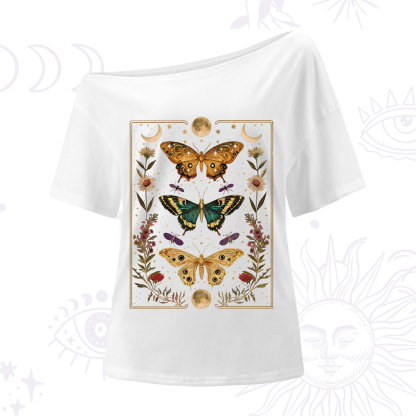 Purplehecate Sun and Moon Butterfly One Shoulder T-Shirt