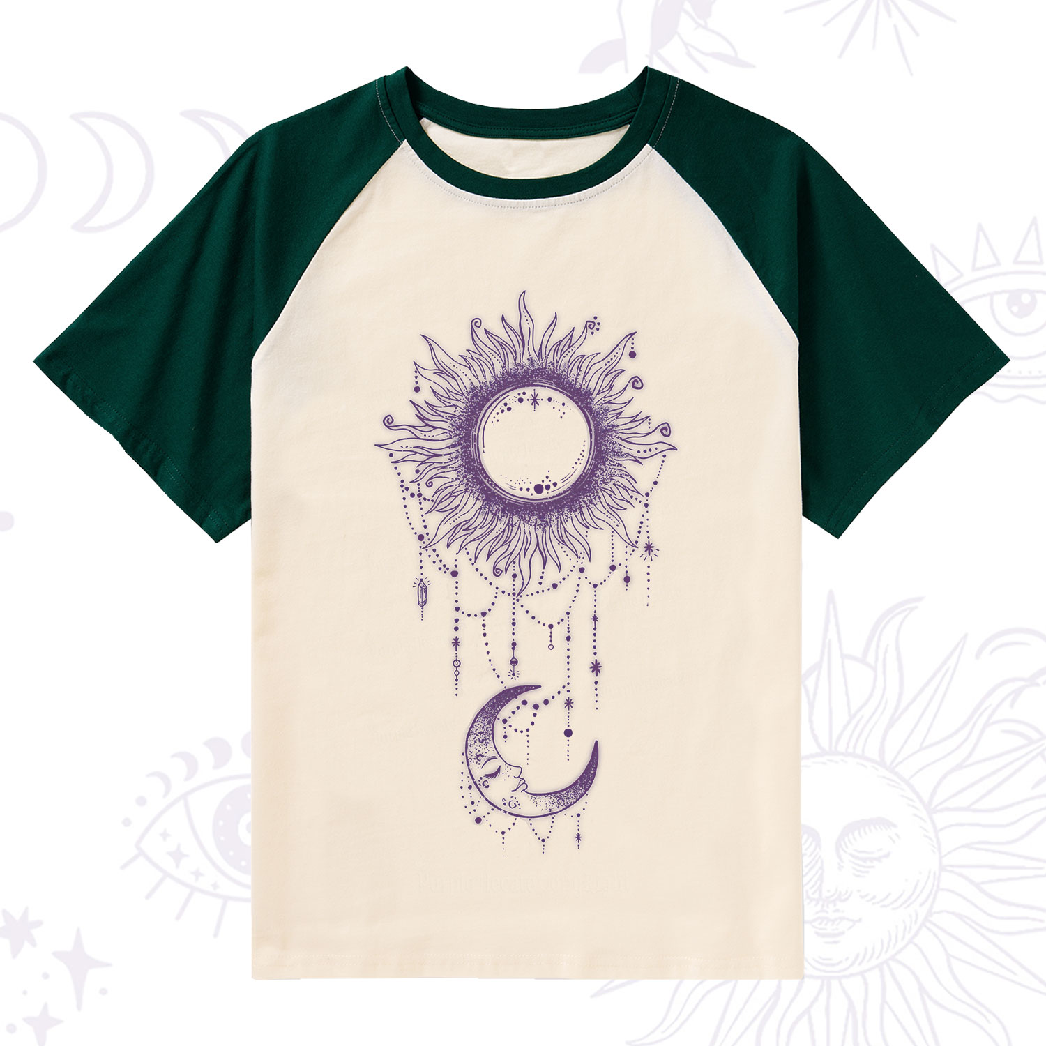 Purplehecate Radiance Of Sun And Moon Raglan Short Sleeve T‑Shirt