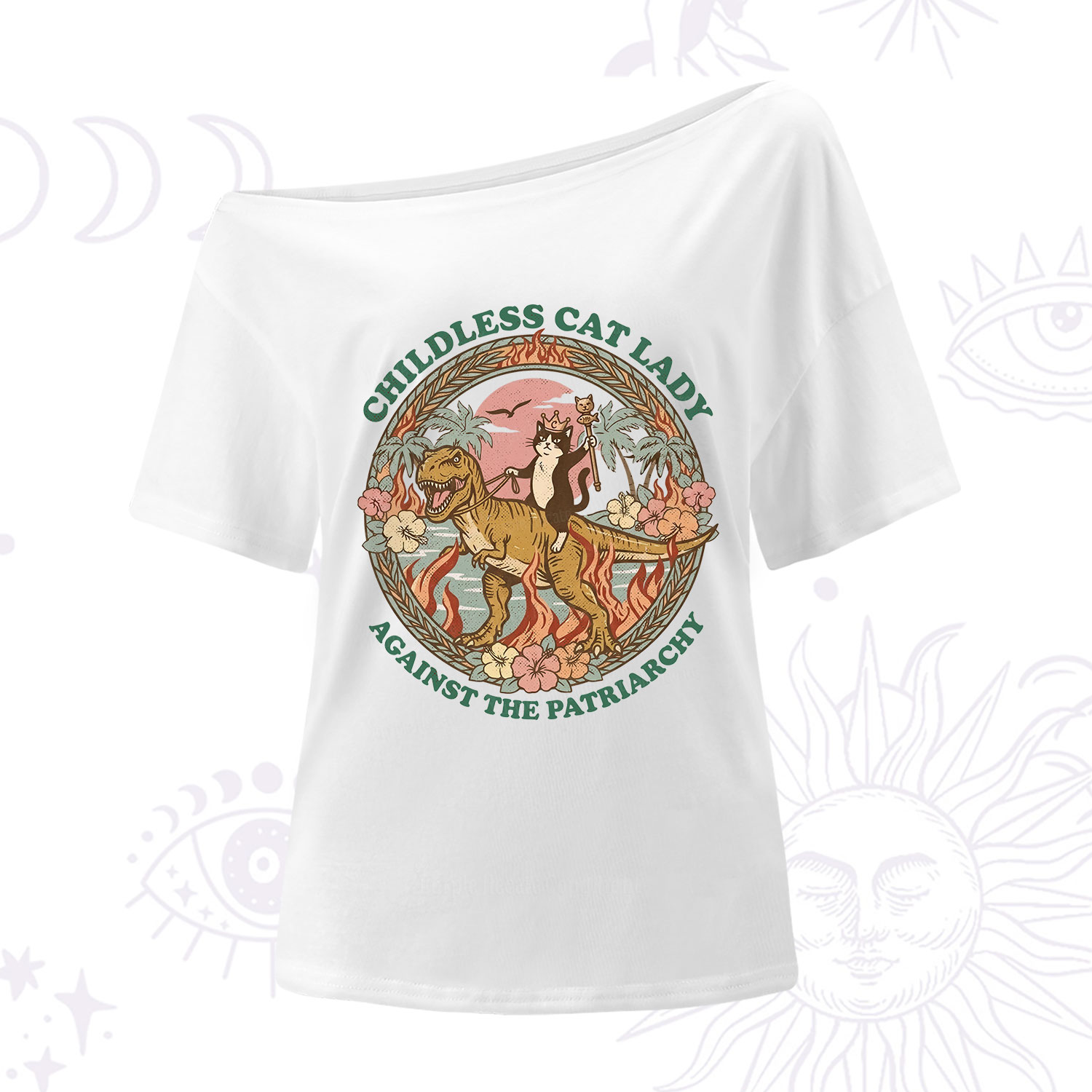 Purplehecate Childless Cat Lady Burn the Patriarchy One Shoulder T-Shirt