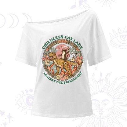 Purplehecate Childless Cat Lady Burn the Patriarchy One Shoulder T-Shirt
