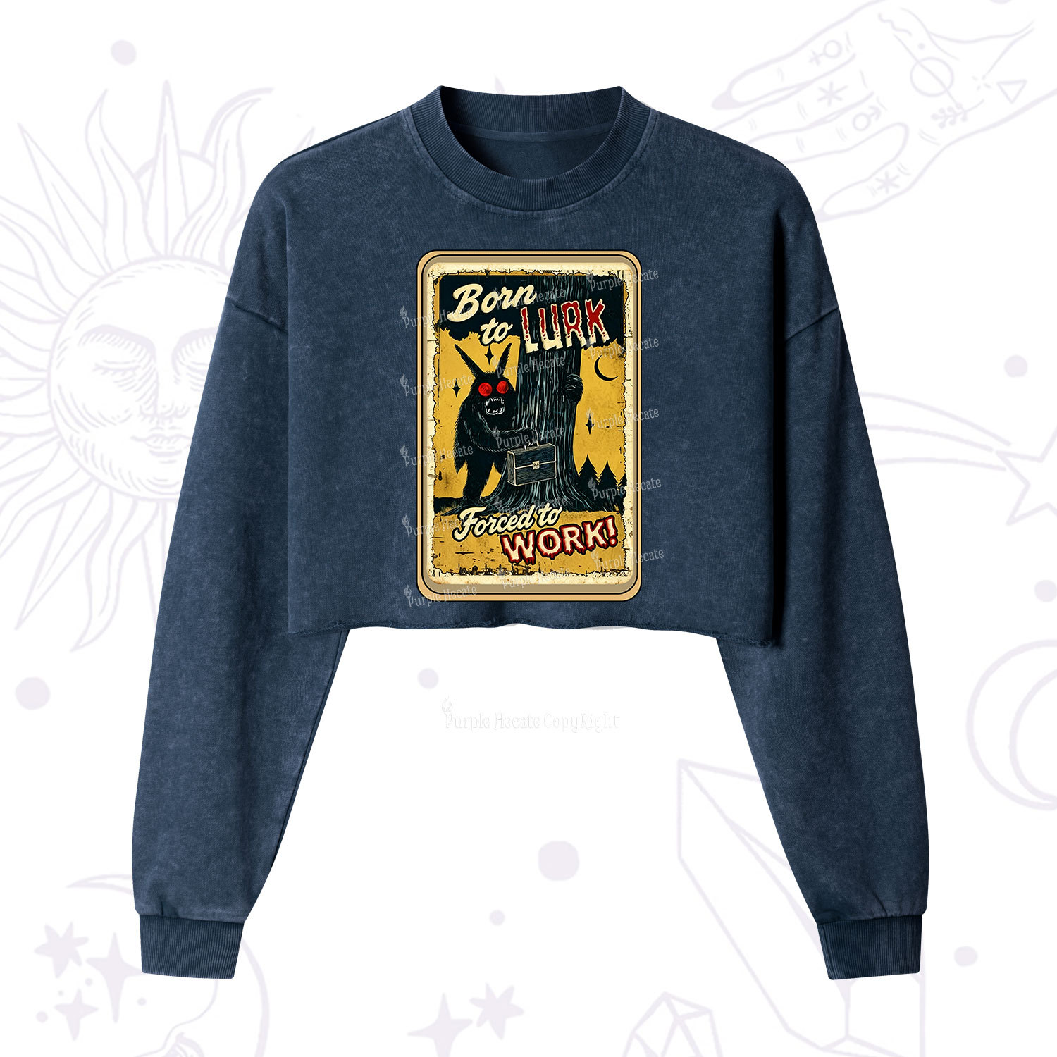 Purplehecate Cryptid Mothman Horror Cropped Washed Sweatshirt