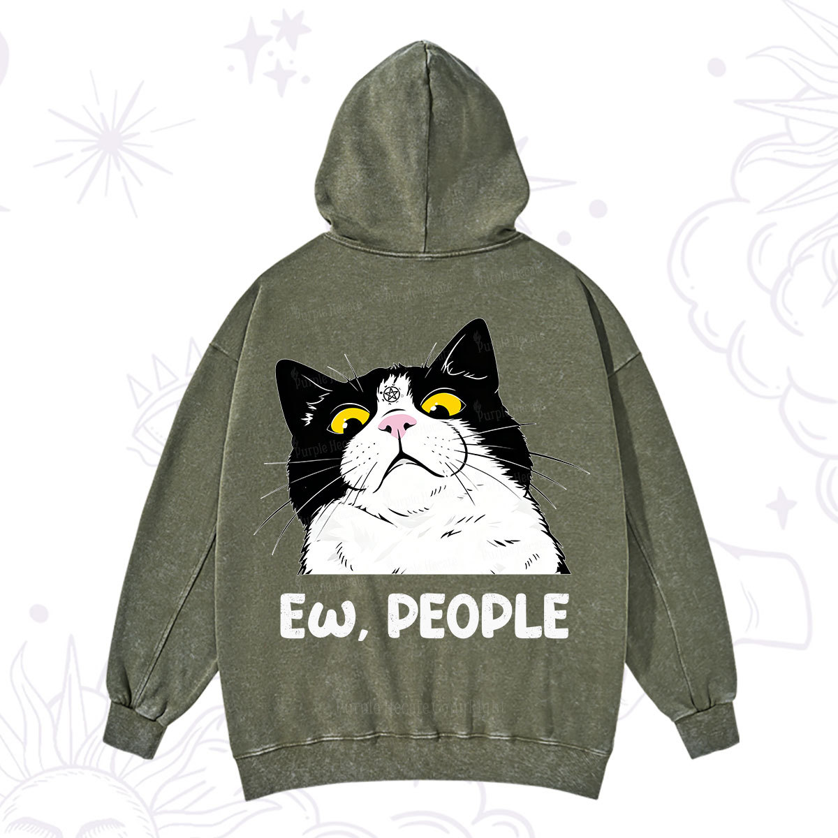 Purplehecate Ew People Cat Washed Hoodie