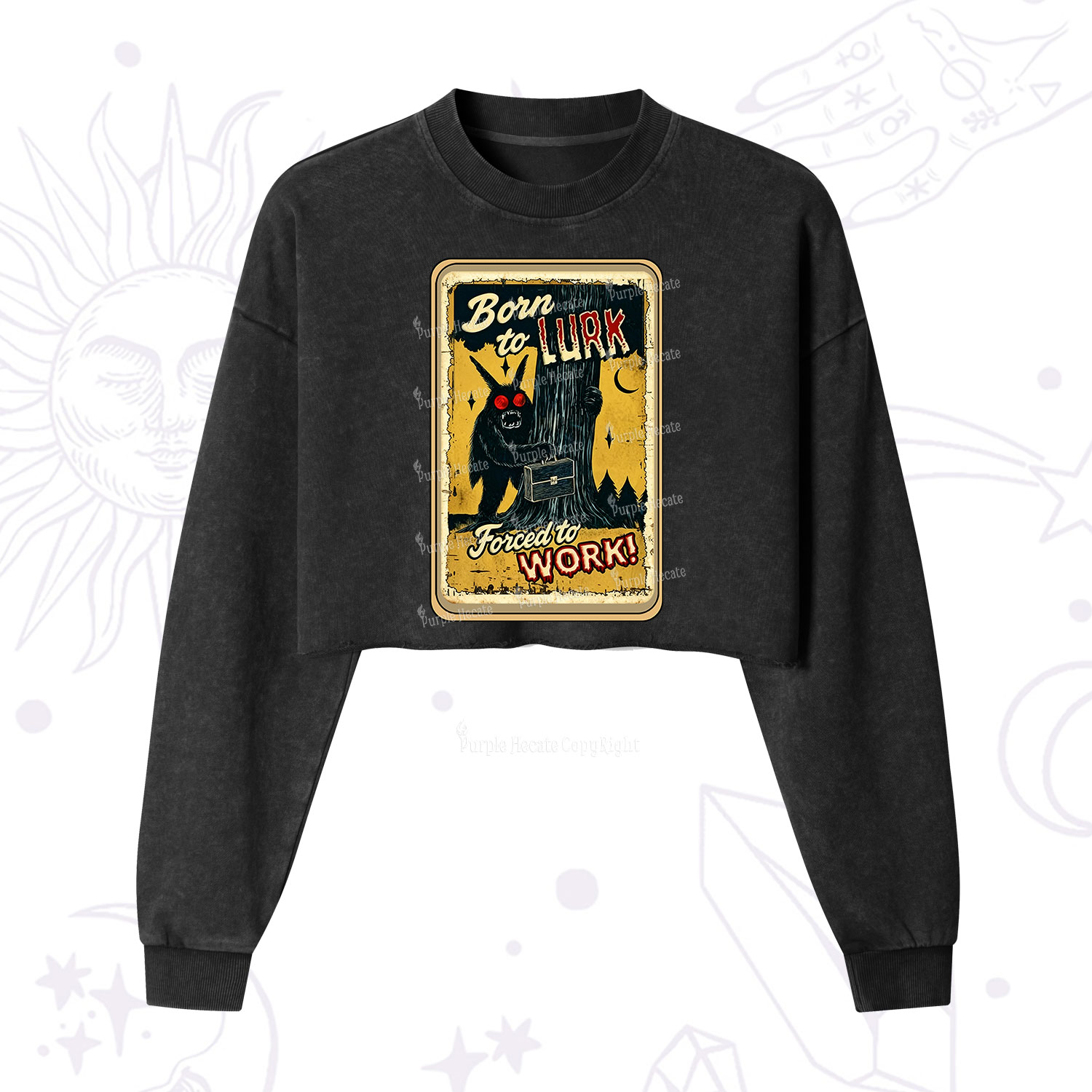 Purplehecate Cryptid Mothman Horror Cropped Washed Sweatshirt