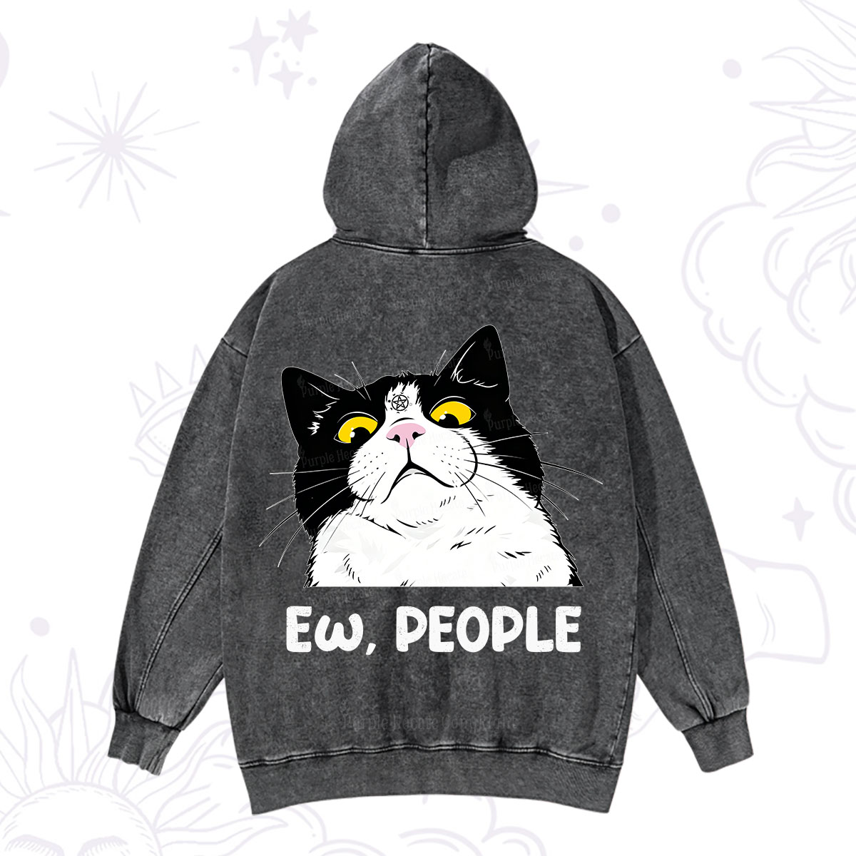 Purplehecate Ew People Cat Washed Hoodie