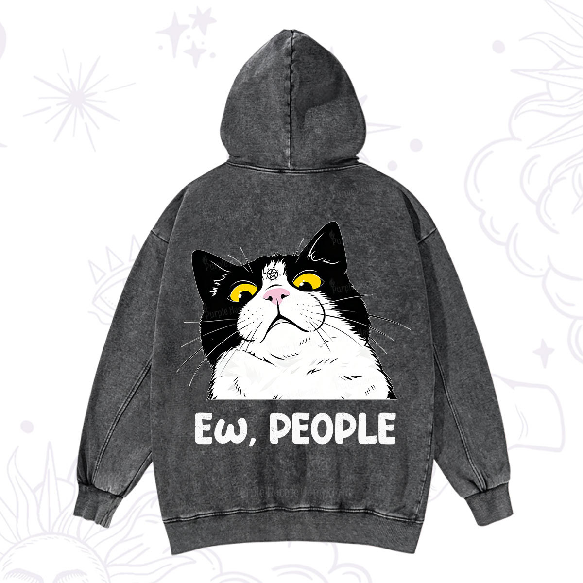 Purplehecate Ew People Cat Washed Hoodie