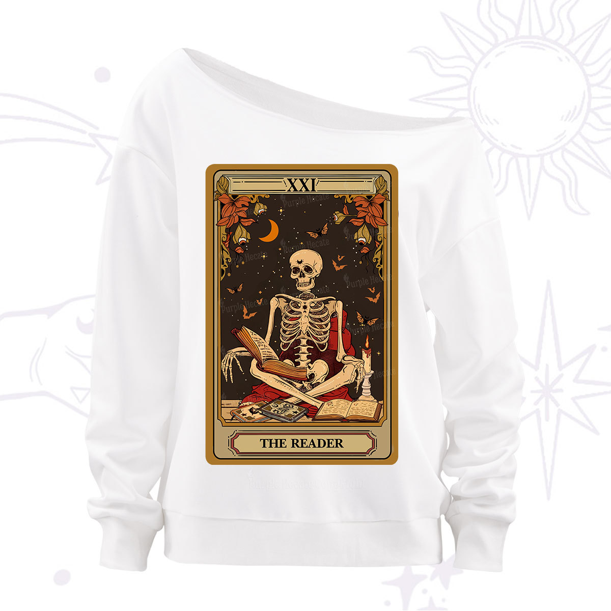 Purplehecate The Reader Tarot Card Off The Shoulder Sweatshirt