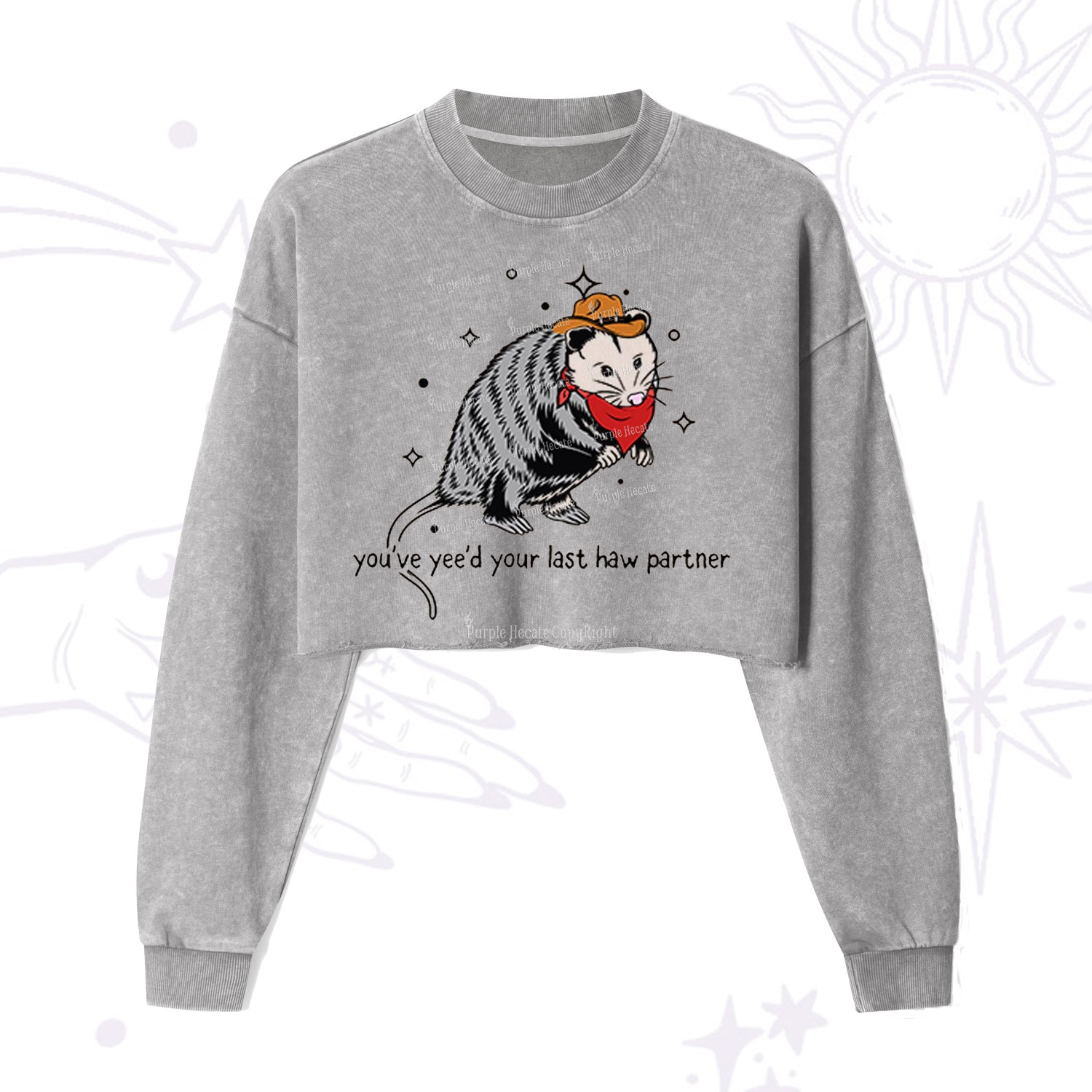 Purplehecate You've Yee'd Your Last Haw Partner Possum Cropped Washed Sweatshirt
