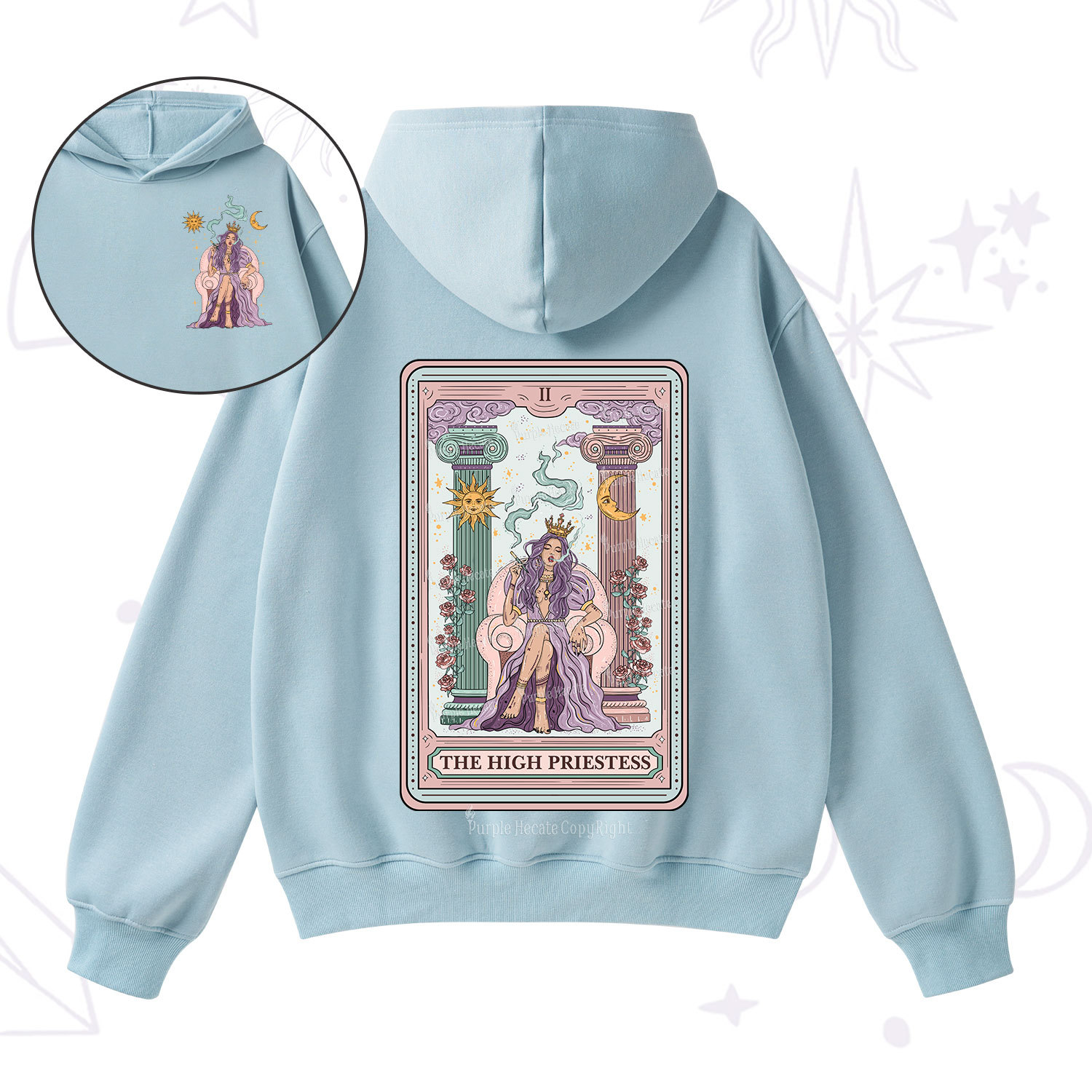 Purplehecate The High Priestess Tarot Card Fleece Hoodie Suit