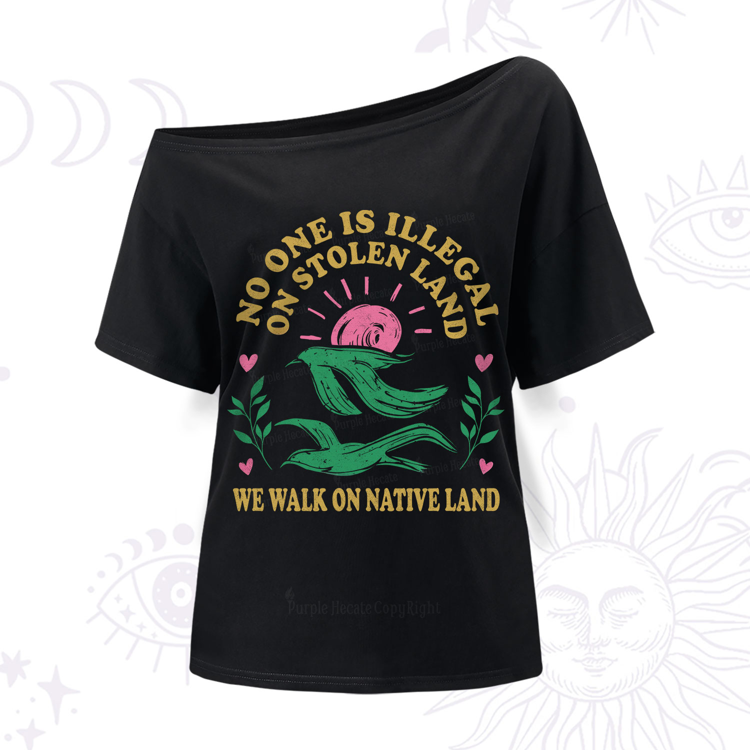 Purplehecate No One is Illegal on Stolen Land One Shoulder T-Shirt